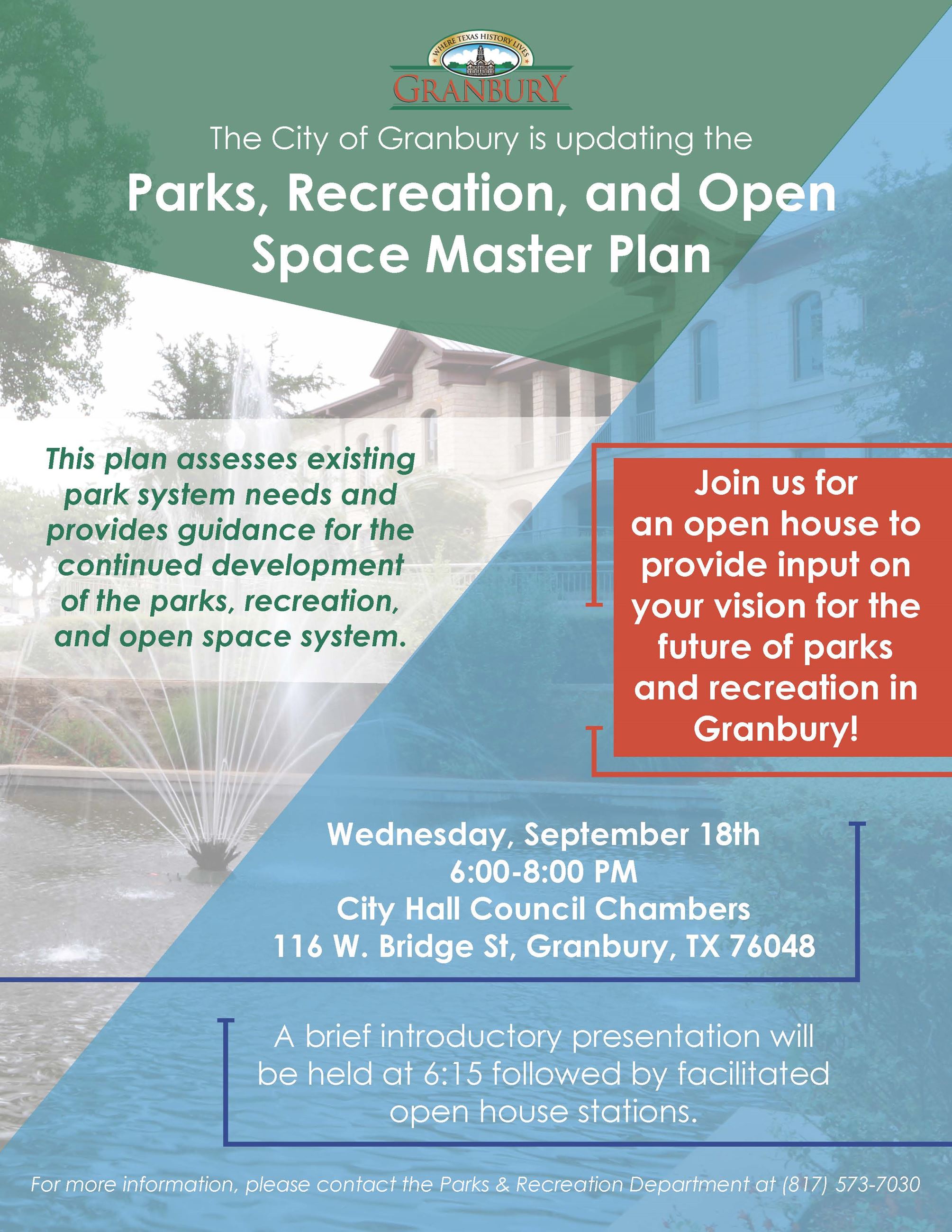 Public Meeting Flyer - Parks Plan 