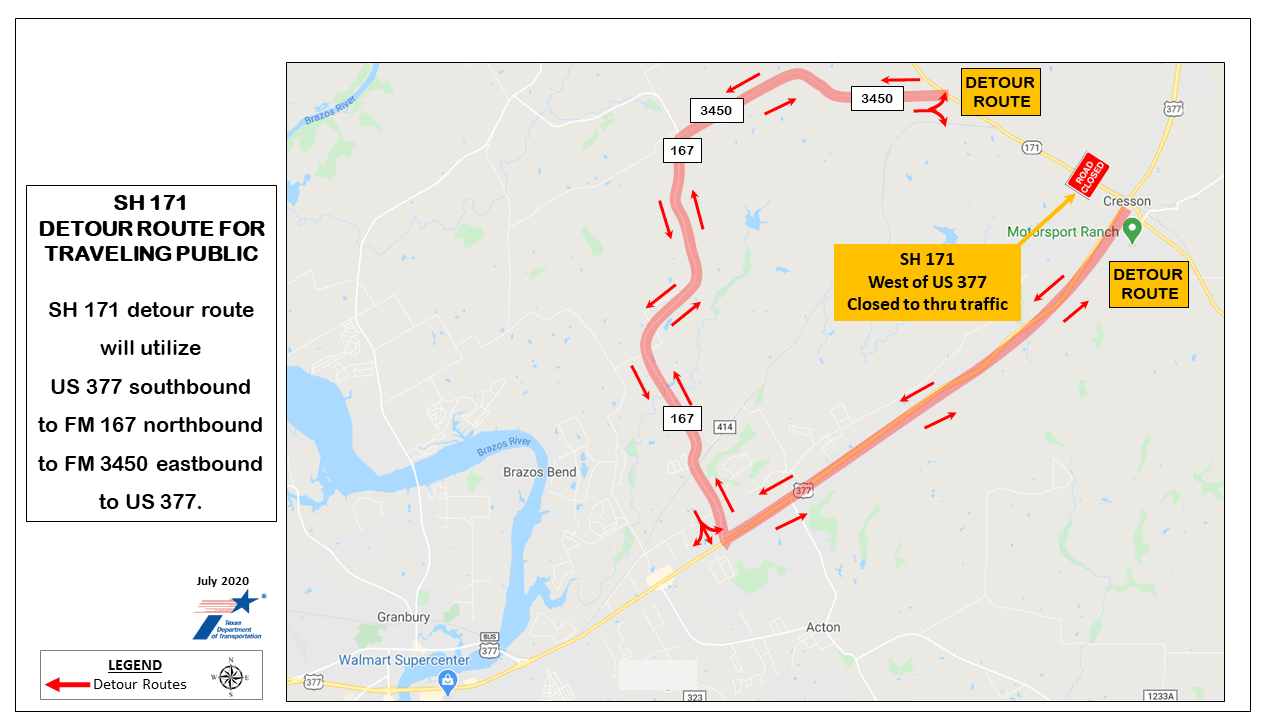 SH 171 Detour July 2020