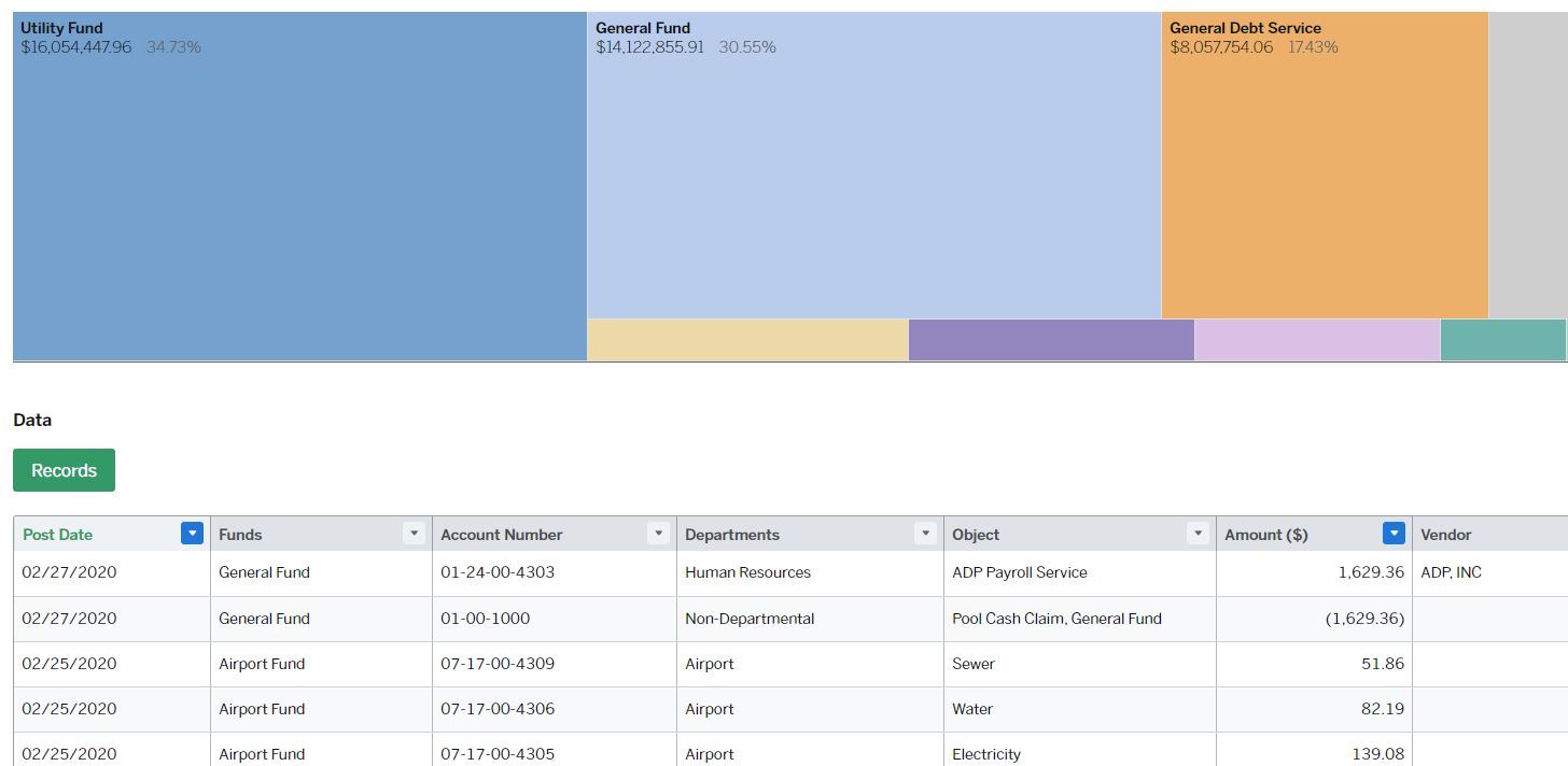 Screenshot of Check Register in OpenGov