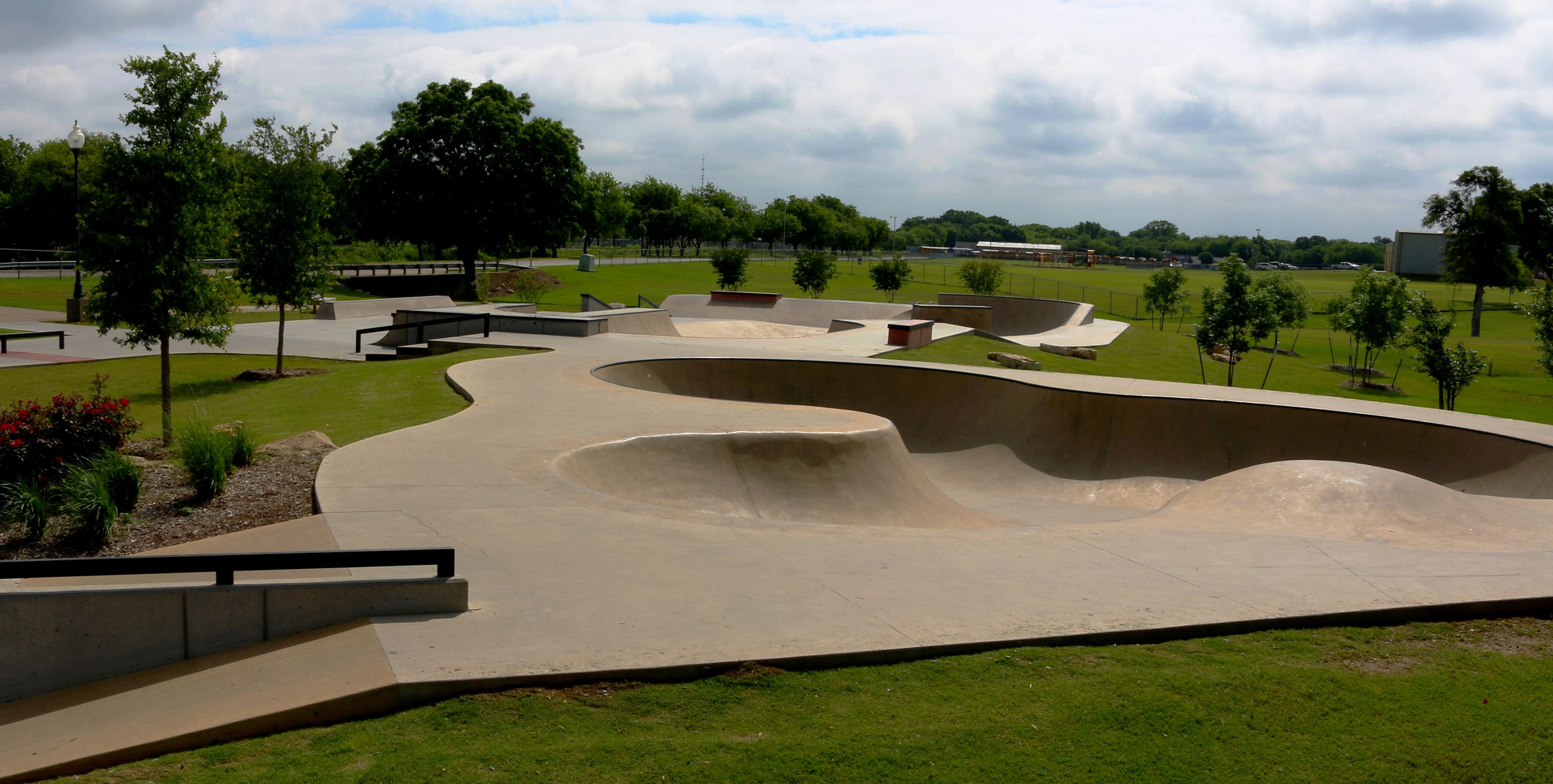 A skate bowl and ramp at the Granbury Skate Park.